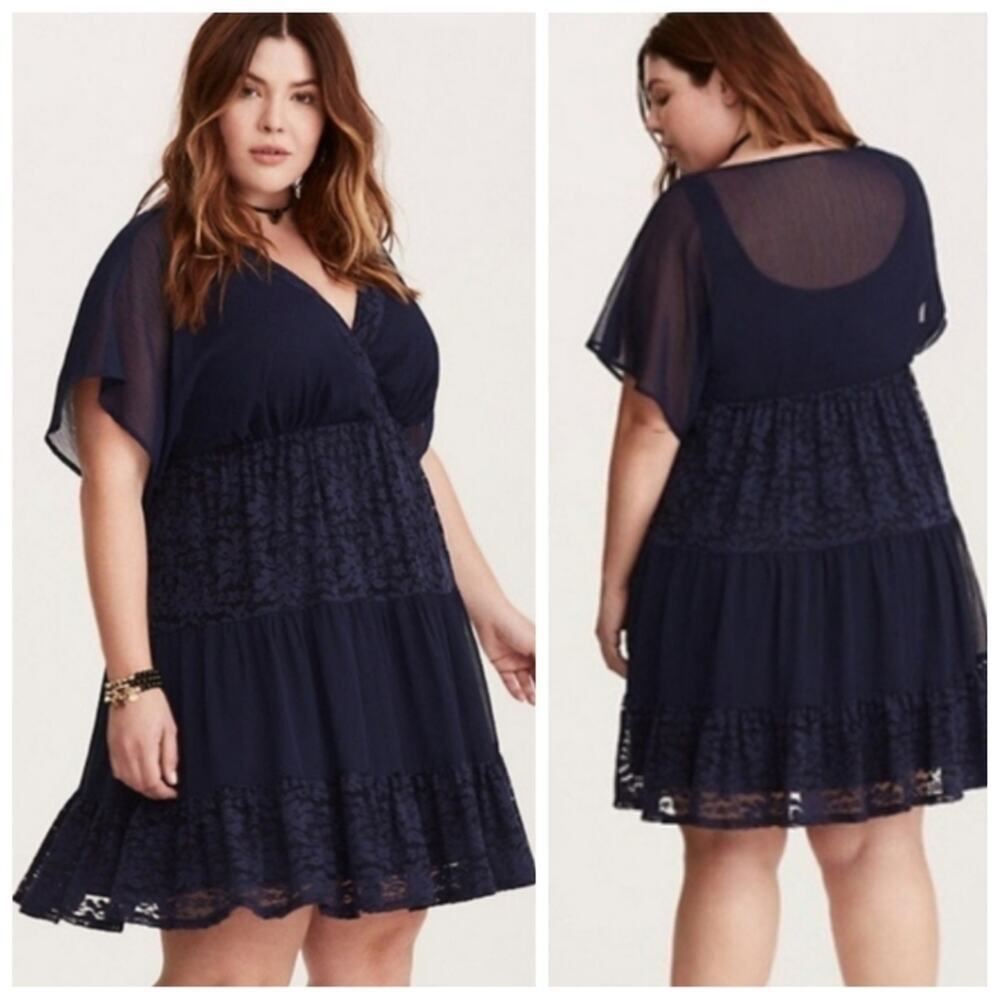 Torrid‎ Navy Blue Lace Inset Chiffon Mini Dress